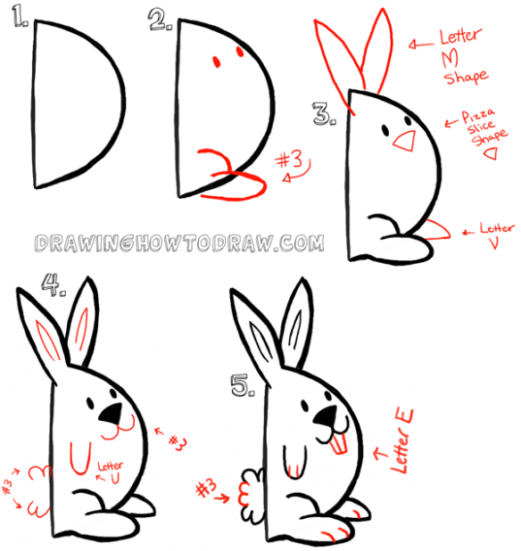 584x618 Big Guide To Drawing Cartoon Bunny Rabbits With Basic Shapes - Letter D Drawing