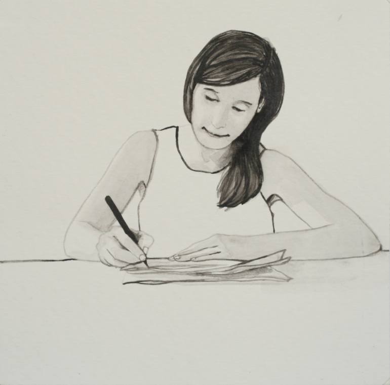770x762 Girl Writing A Letter - Letter Drawing