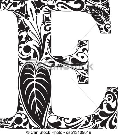 413x470 floral e floral initial capital letter e - Letter E Drawing