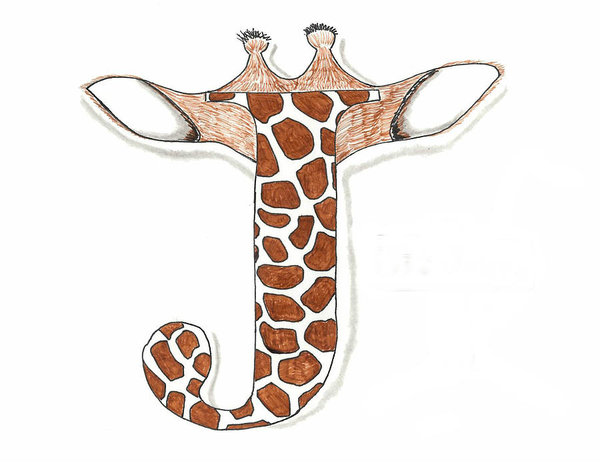 600x463 giraffe patterned letter j poster - Letter J Drawing