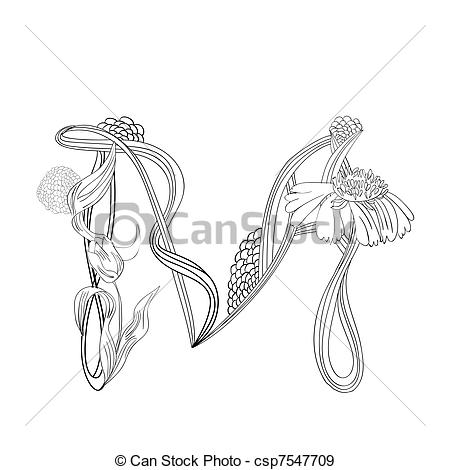 450x470 Floral Font, Letter M - Letter M Drawing