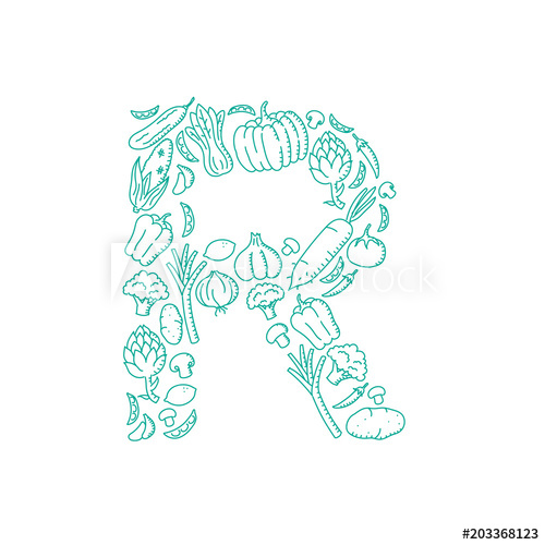 500x500 alphabet vegetable pattern set letter r illustration kids hand - Letter R Drawing