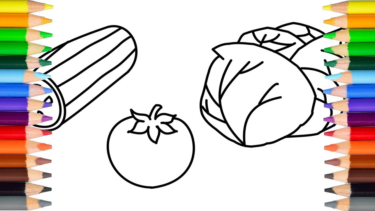 1280x720 how to draw a cucumber, tomato and lettuce step - Lettuce Drawing