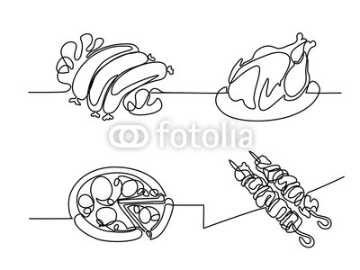 400x300 set continuous line drawing fried sausages with lettuce leaves - Lettuce Drawing