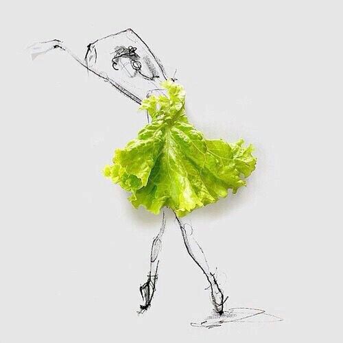 500x500 drawing of a girl wearing a dress made with lettuce art art - Lettuce Leaf Drawing