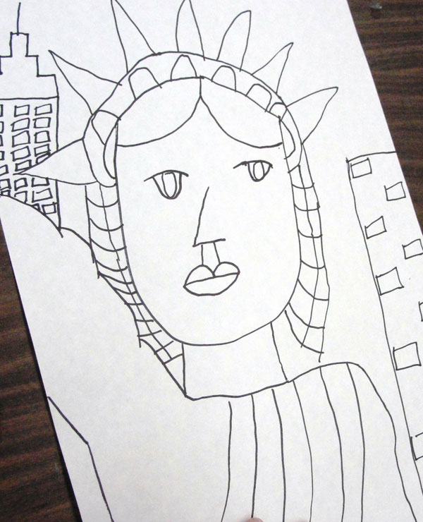 600x740 Drawing The Statue Of Liberty Deep Space Sparkle - Liberty Drawing
