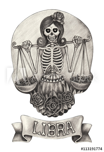 342x500 Zodiac Skull Libra Hand Pencil Drawing On Paper - Libra Drawings