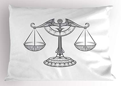425x305 Lunarable Zodiac Libra Pillow Sham, Greyscale - Libra Scale Drawing