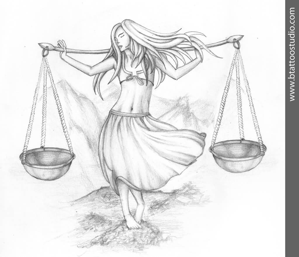 1024x882 Draw A Lovely Libra Scale Tattoo Design - Libra Scale Drawing. 