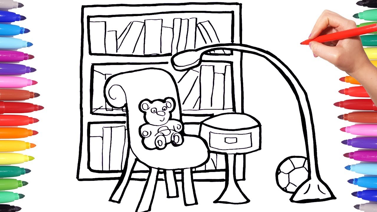 1280x720 how to draw a living room with library books lamp and chair - Library Books Drawing
