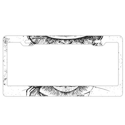 425x425 Jailjack License Plate Frames, Cat Hand Drawing - License Plate Drawing