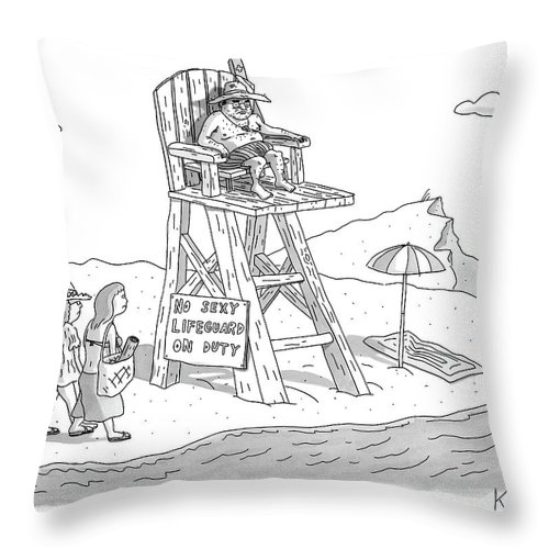 500x500 Two Women Walk Up To A Lifeguard Stand Throw Pillow For Sale - Lifeguard Stand Drawing