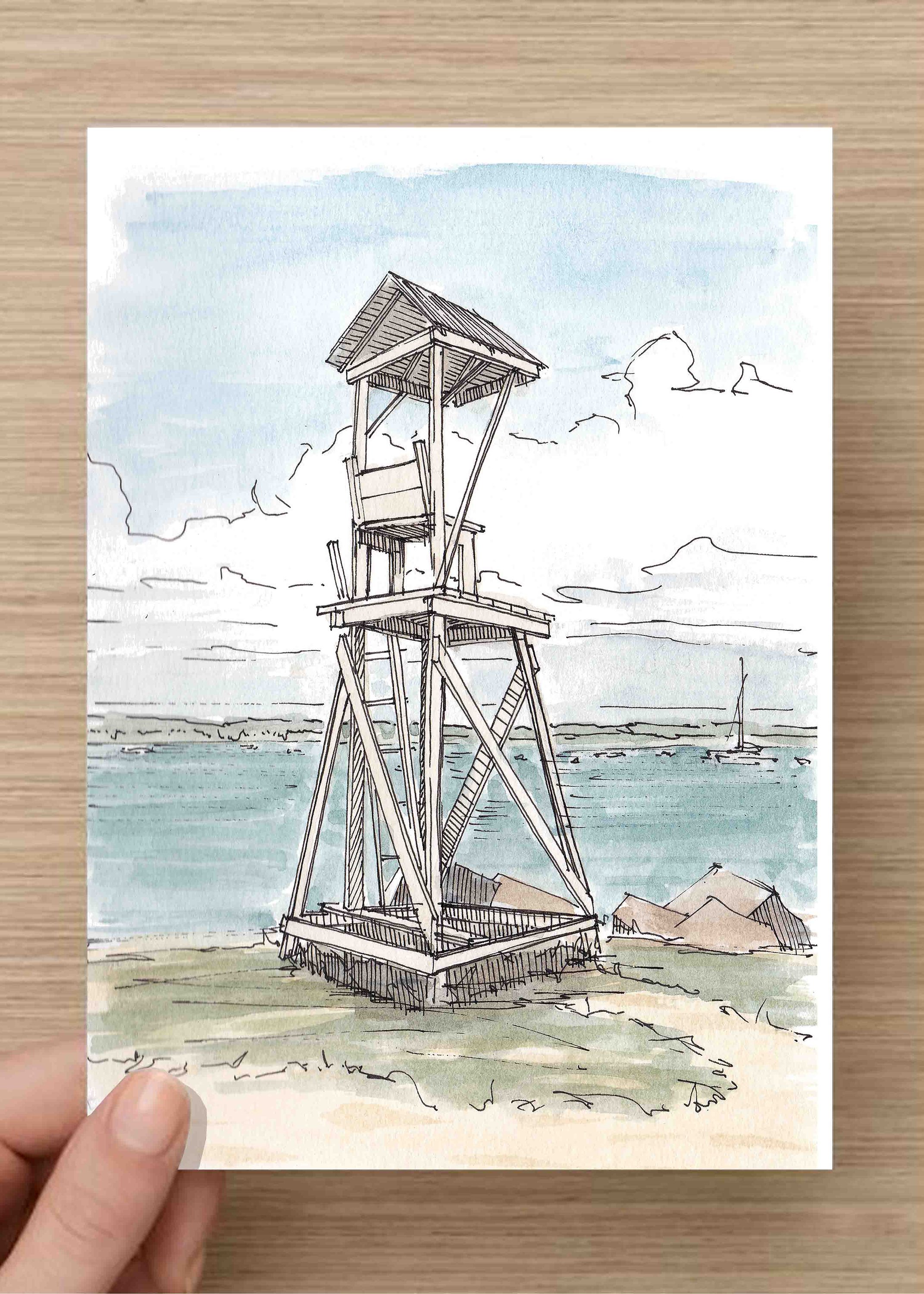 2143x3000 Watercolor And Ink Painting Of Lifeguard Stand - Lifeguard Stand Drawing