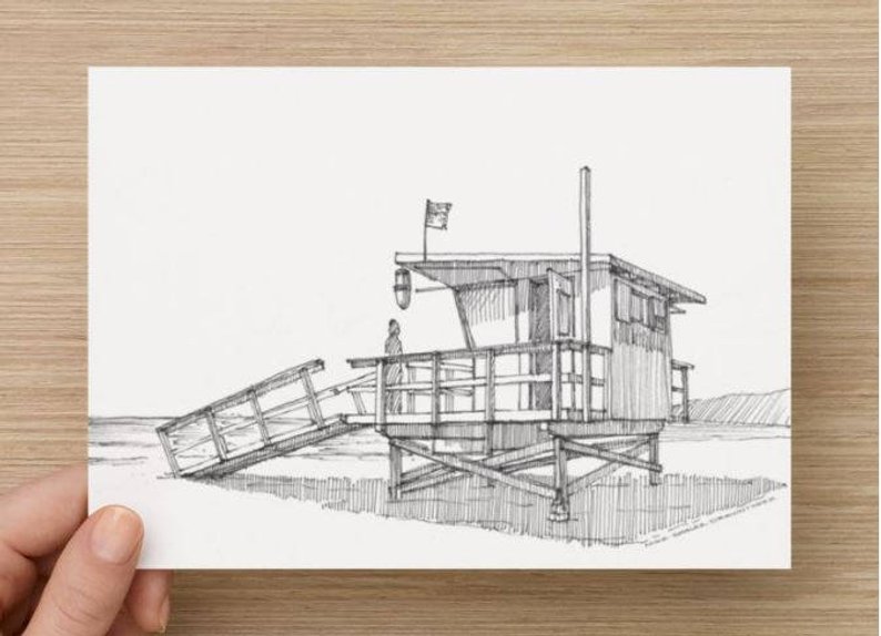 794x574 Ink Drawing Of Life Guard Stand - Lifeguard Stand Drawing