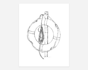 340x270 navy lifesaver art print beach prints black and white art etsy - Lifesaver Drawing