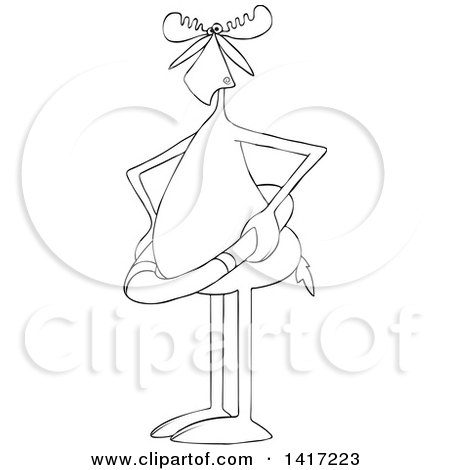 450x470 clipart of a cartoon black and white lineart moose wearing a life - Lifesaver Drawing