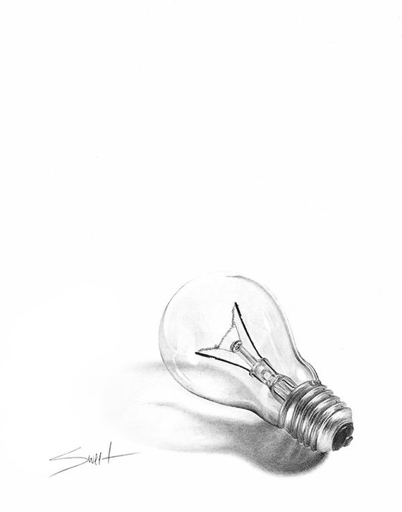570x726 light bulb drawing lightbulb print light bulb decor still etsy - Light Bulb Drawing