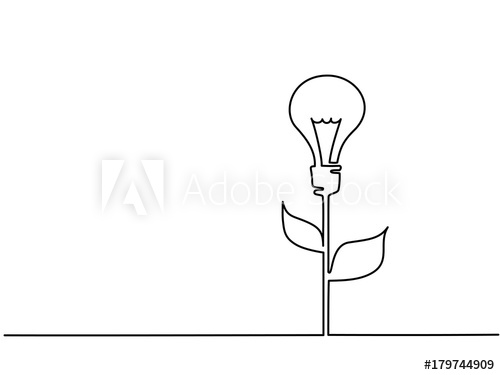 500x375 Continuous Line Drawing Electic Light Bulb Illuminated On Stem - Light Bulb Line Drawing