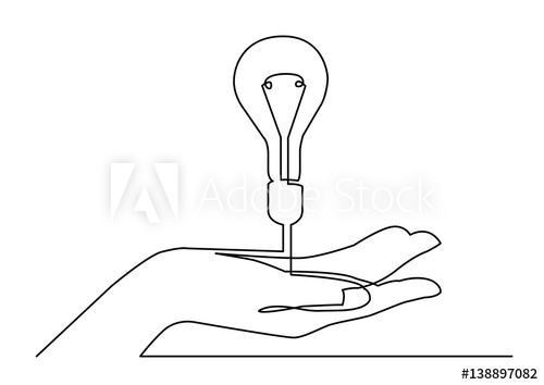 500x354 Continuous Line Drawing Of Hand Showing Light Bulb Or Idea - Light Bulb Line Drawing