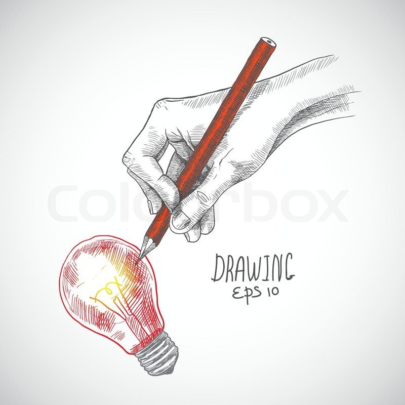 800x800 Hand Drawing Lightbulb With Pencil Stock Vector Colourbox - Light Bulb Pencil Drawing