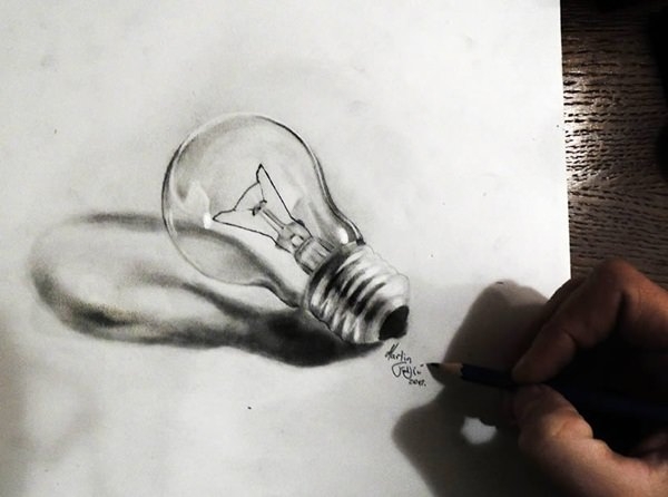 600x446 Pencil Drawing - Light Bulb Pencil Drawing