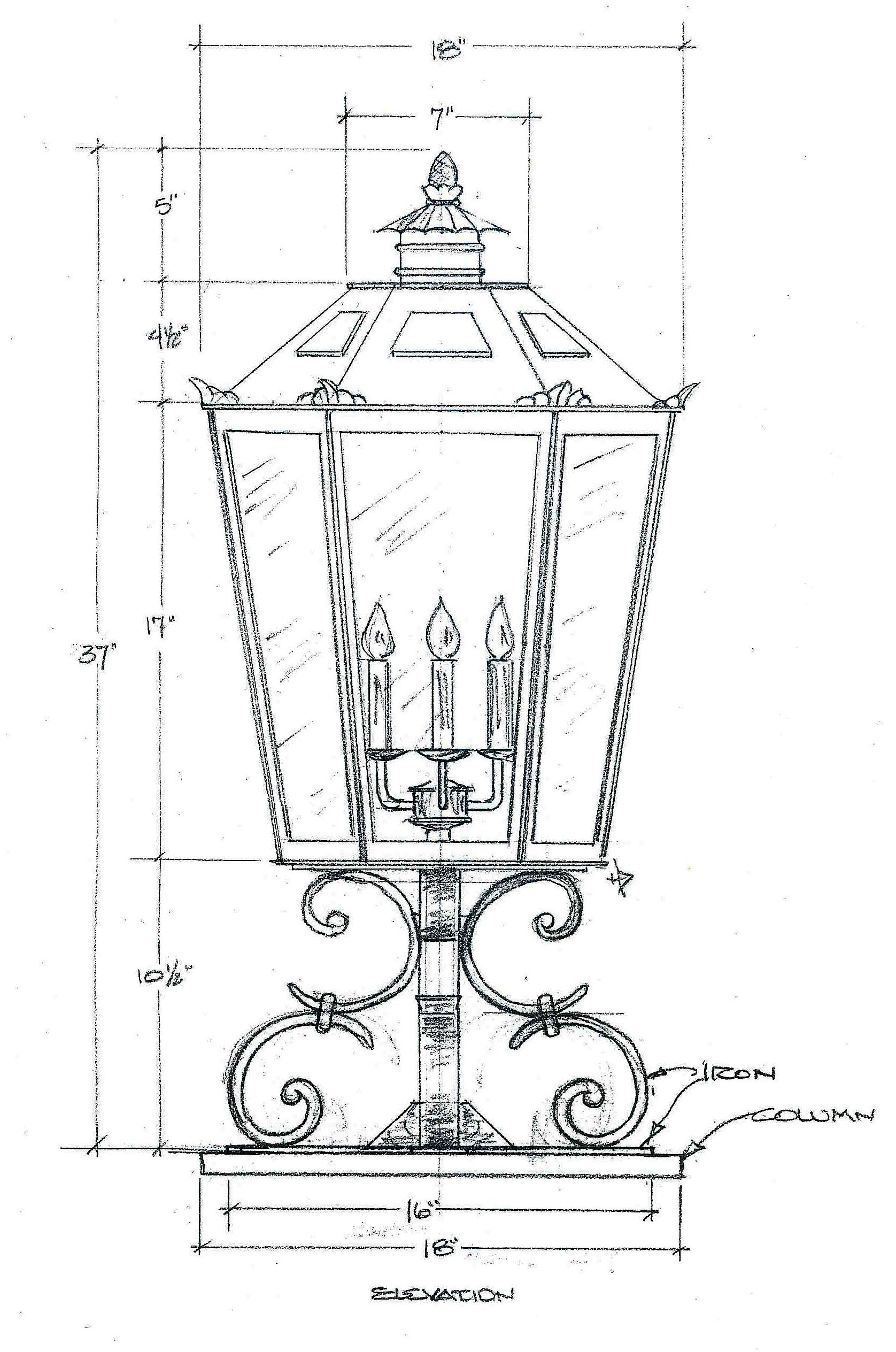 1676x2528 Custom Exterior Post Head Fixture - Light Fixture Drawing