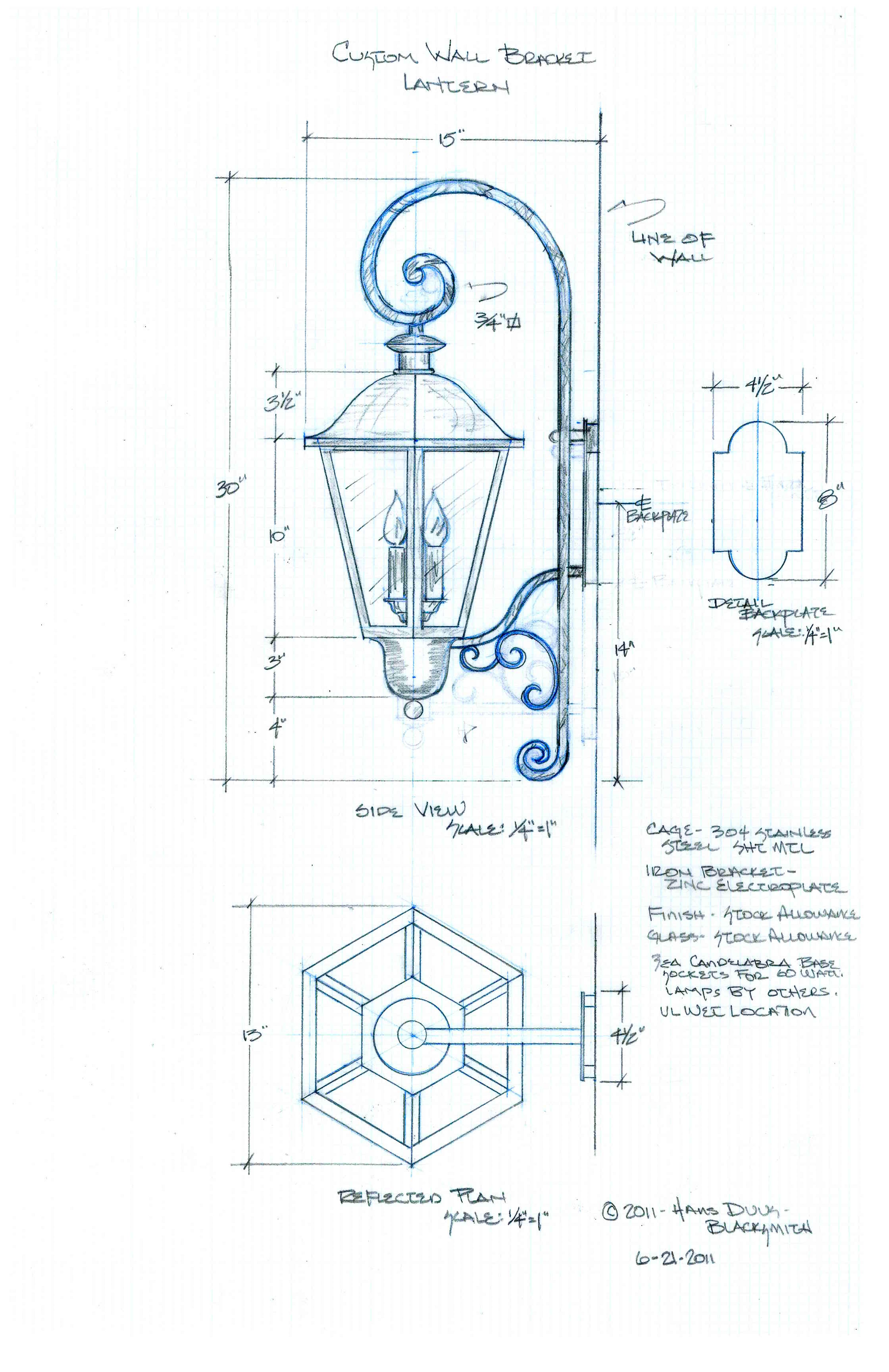 3360x5184 Custom Exterior Wall Mount Lantern - Light Fixture Drawing