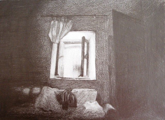 640x467 Light In A Dark Room Painting - Light Pencil Drawing