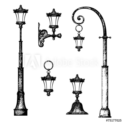 500x500 Sketch Of Street Light, Vector Drawing - Light Post Drawing