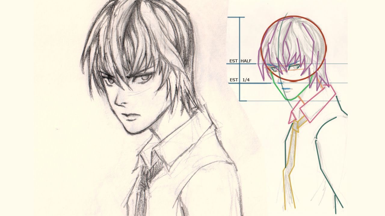 1280x720 How To Draw Anime Face Light - Light Yagami Drawing