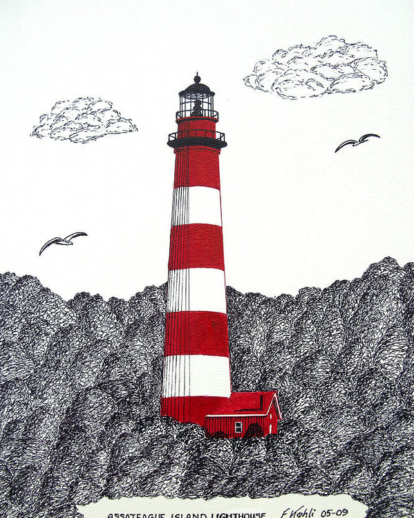 599x749 Assateague Island Lighthouse Drawing Poster - Lighthouse Drawing