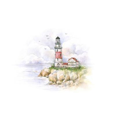 400x400 Watercolor Lighthouse Drawing Of A Sea Landscape Art Print - Lighthouse Drawing
