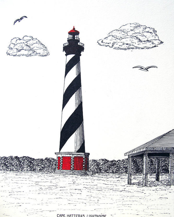 600x749 Cape Hatteras Lighthouse Drawing Poster - Lighthouse Drawing