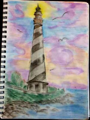 300x400 Lighthouse Shore - Lighthouse Drawing Easy