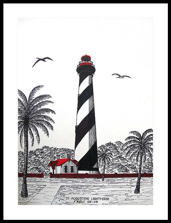 600x779 St Augustine Lighthouse Drawing Framed Print - Lighthouse Drawing Images