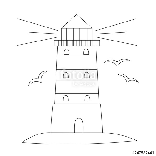 500x500 Lighthouse And Sea Bird Line Art For Coloring Book Vector - Lighthouse Line Drawing