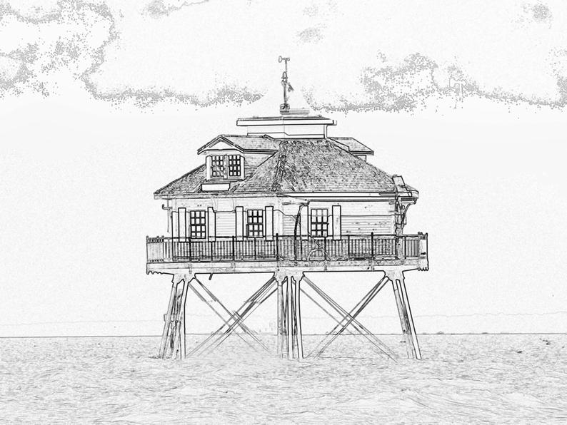 794x596 Middle Bay Lighthouse Line Art Print - Lighthouse Line Drawing