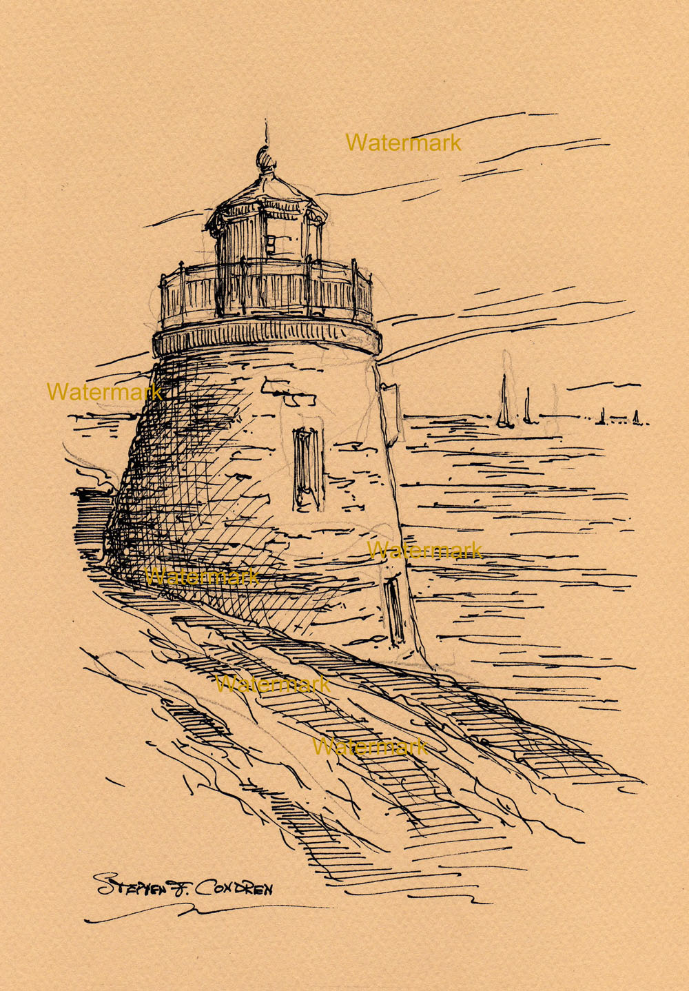 1000x1438 Pen Ink Line Drawing Of The Newport Lighthouse On The Oceanfront - Lighthouse Line Drawing