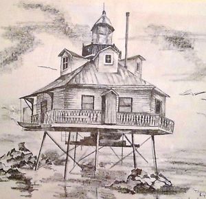 300x290 Framed Thomas Point Lighthouse Pencil Sketch Print - Lighthouse Pencil Drawing