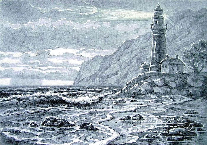 700x490 Pencil Drawings Drawing Evening Lighthouse Kulagin Oleg - Lighthouse Pencil Drawing