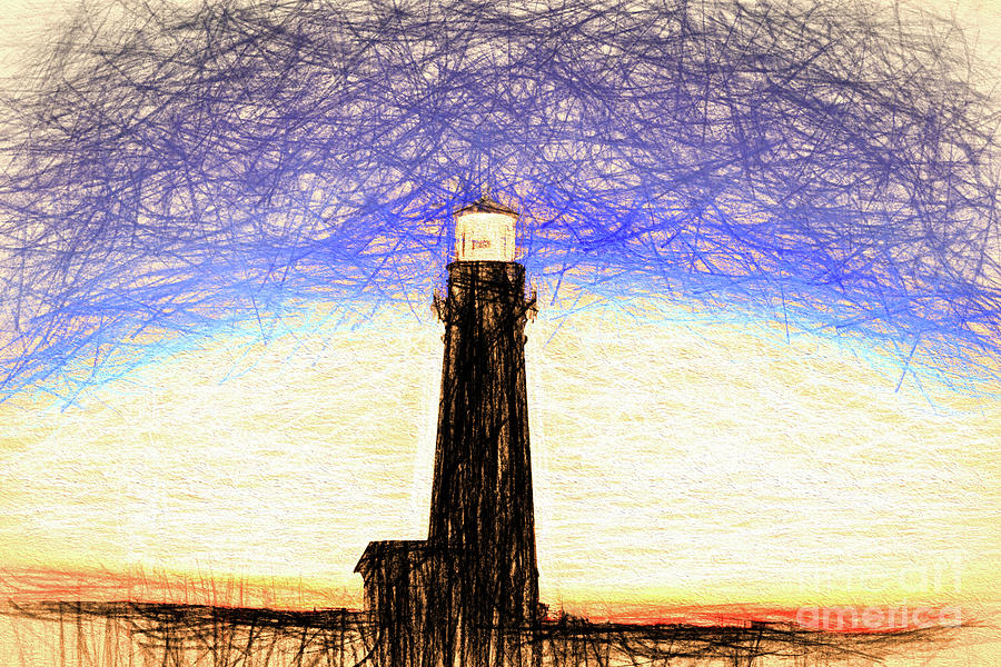 900x600 Pigeon Point Lighthouse Color Pencil Drawing Digital Art - Lighthouse Pencil Drawing