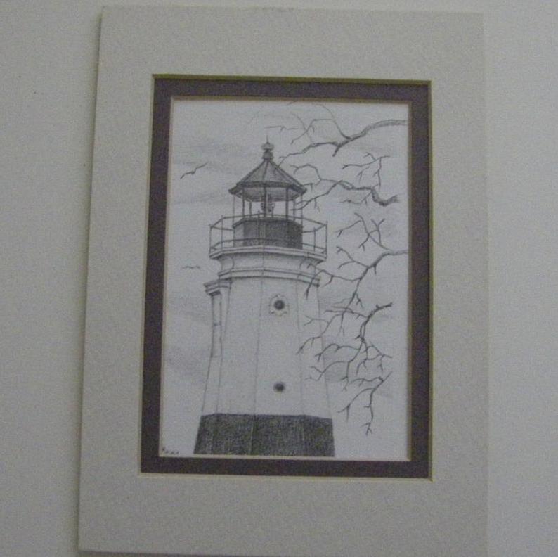 794x792 seascape original lighthouse pencil drawing vermilion etsy - Lighthouse Pencil Drawing