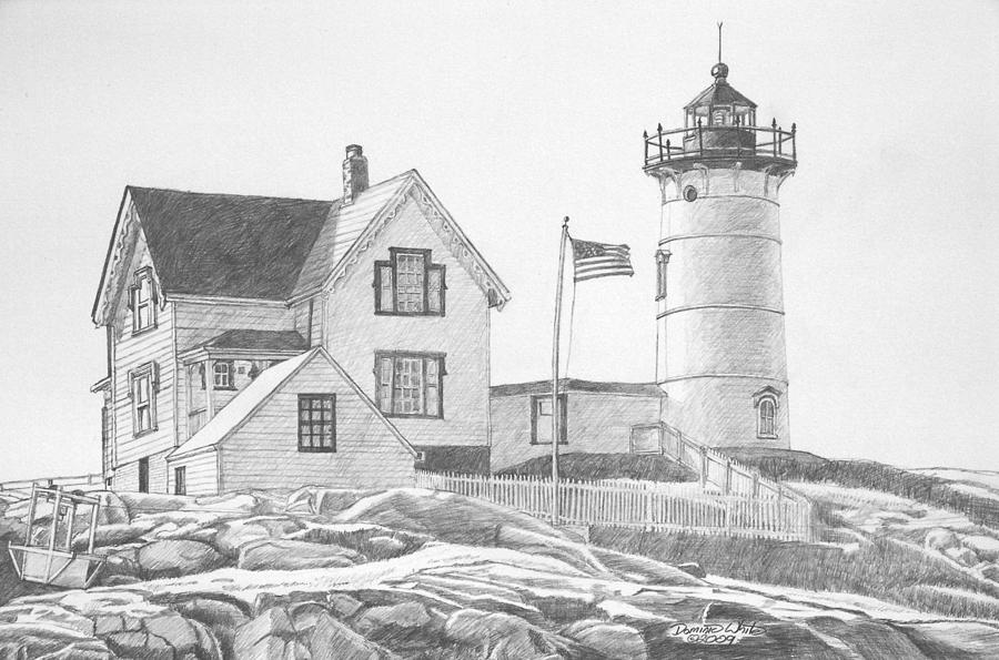 900x595 Cape Neddick Light House Drawing Drawing - Lighthouse Pencil Drawing
