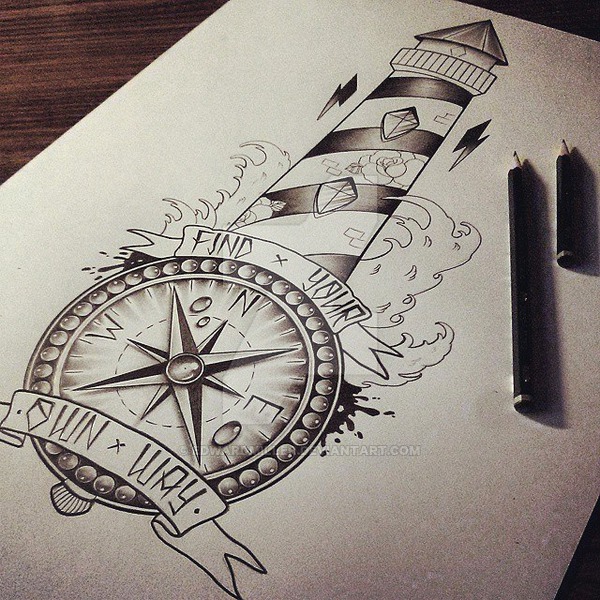 600x600 Lighthouse Compass - Lighthouse Tattoo Drawing