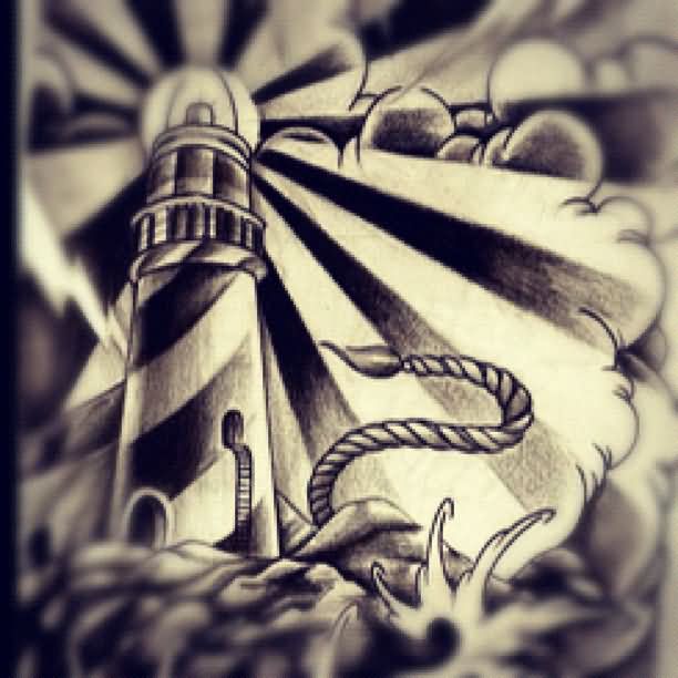 612x612 Rope And Lighthouse Tattoo Design - Lighthouse Tattoo Drawing