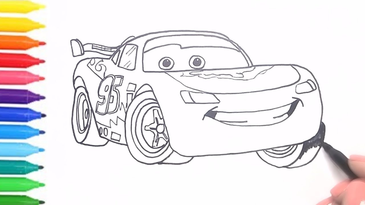 1280x720 how to draw color cars lightning mcqueen drawing for kids - Lighting Mcqueen Drawing