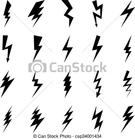 450x463 lightning bolt icons, black thunder lightings on white background - Lightning Bolt Drawing
