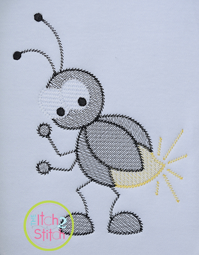 390x500 Lightning Bug Sketch Embroidery - Lightning Bug Drawing