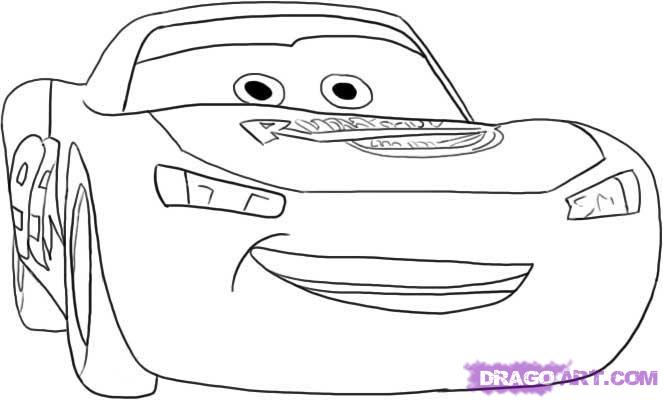 663x400 How To Draw Lightning Mcqueen, Step - Lightning Mcqueen Line Drawing