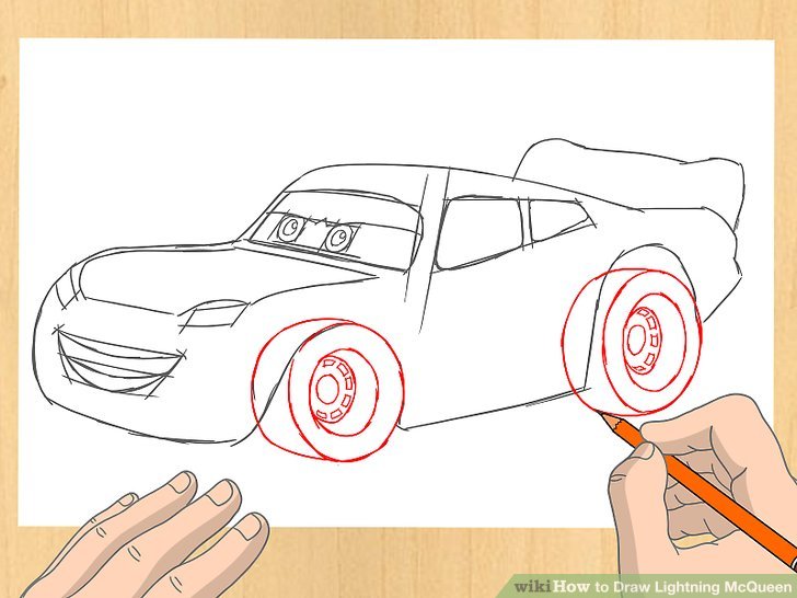 728x546 How To Draw Lightning Mcqueen Steps - Lightning Mcqueen Line Drawing